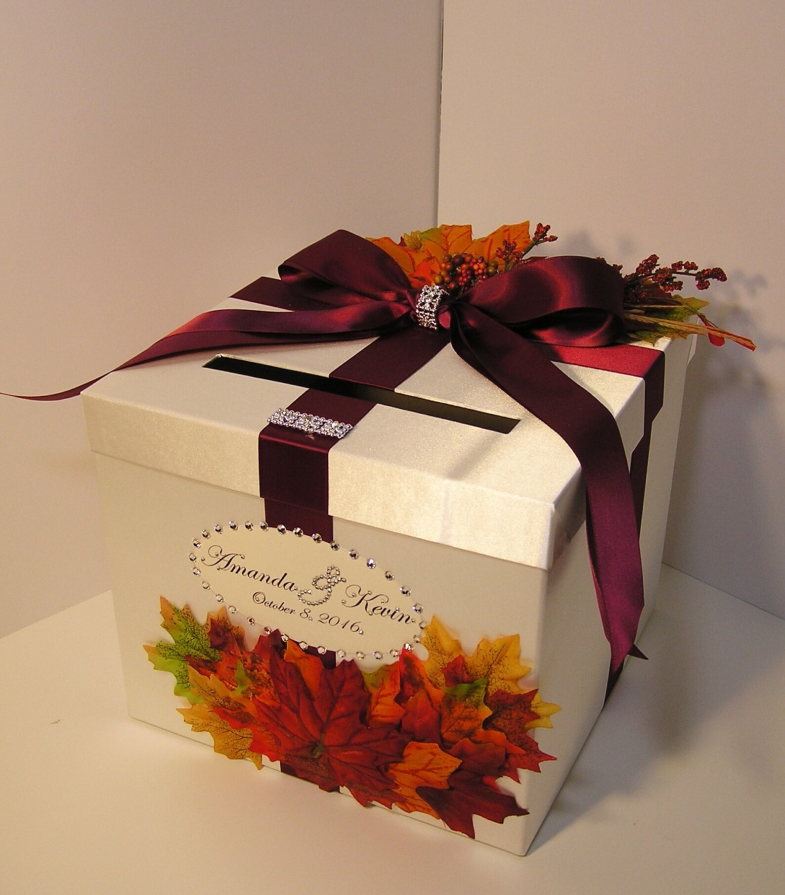 Wedding Card Box Fall Gift Card Box Ivory and Burgundy Money Etsy