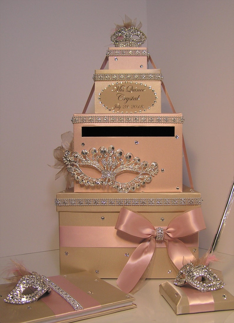 Wedding /quinceañera/sweet 16 Card Box Sets/ 1 Tier Champagne & Blush ...
