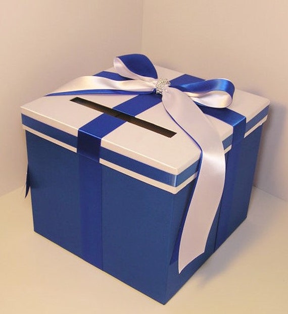 Wedding Card Box Royal Blue and White Gift Card Box Money Box Etsy