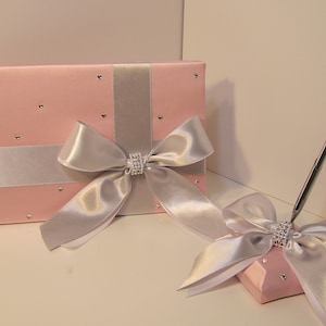 Boda / Baby Shower / Quinceañera / Sweet 16 Libro de visitas y portalápices conjunto Rosa claro y plata - hecho a pedido, hecho a medida