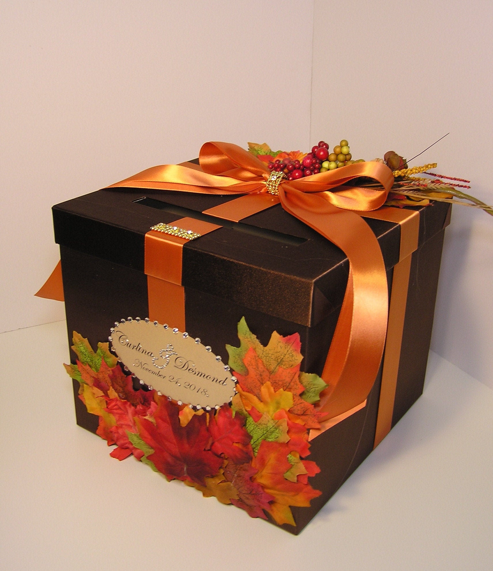 Wedding Card Box Fall Gift Card Box Choco Brown and Red Money Etsy
