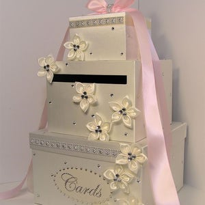 Wedding /Quinceañera/Sweet 16/Bat Mitzvah Card Box Ivory and light pink Gift Card Box Money Card Box Holder-Customize Your Color