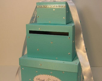 Wedding /Quinceañera/Sweet 16/Bat Mitzvah Card Box Blue 3 tier Gift Card Box Money Box/Wedding card box holder--Customize your color