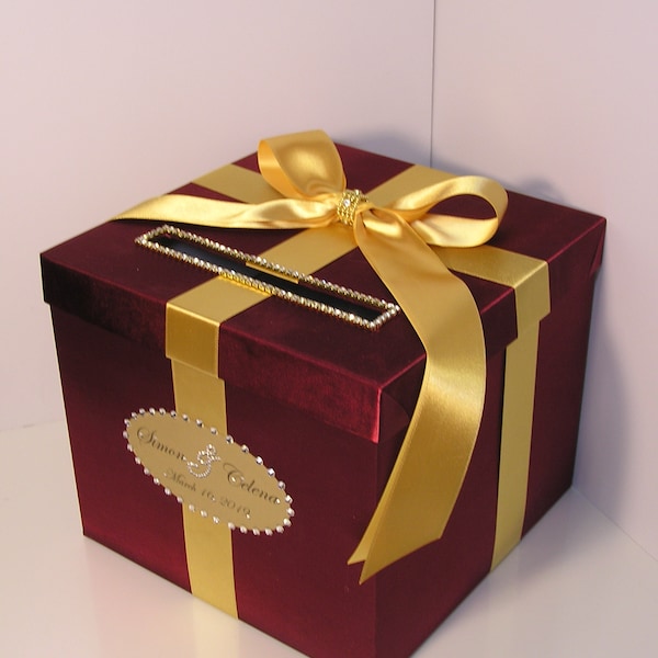 Wedding /Quinceañera/Sweet 16/Bat Mitzvah Card Box Burgundy and Gold Gift Card Box Money Box Holder-Customize your color