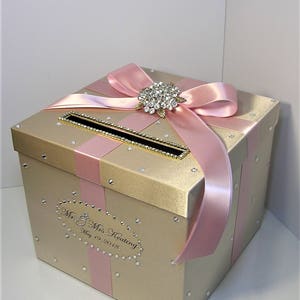 Wedding /Quinceañera/Sweet 16 Card Box/Bat Mitzvah Champagne and Blush pink Gift Card Box/Money Box/Wedding card box-Customize your color