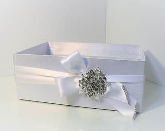 White Fabric Wedding Program Box: Customizable Centerpiece