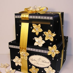 Wedding Card Box/Sweet 16 Gift Card Box 2 tier Gold Money Card Box Holder-customize your color image 3