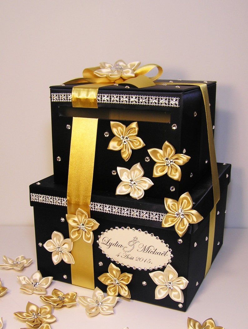 Wedding Card Box/Sweet 16 Gift Card Box 2 tier Gold Money Card Box Holder-customize your color image 3