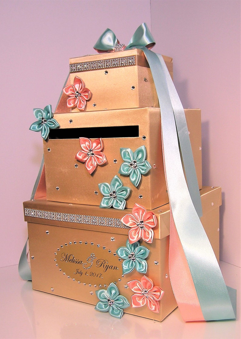 Wedding /Quinceañera/Sweet 16/Bat Mitzvah Card Box Champagne Gift Card Box Money Box Holder/Wedding card box holder-Customize your color image 7