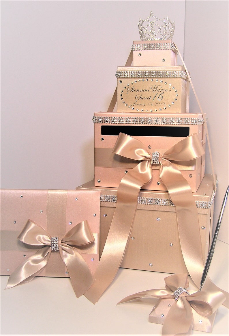 Wedding /quinceañera/sweet 16 Card Box Sets/ 1 Tier Champagne & Blush ...