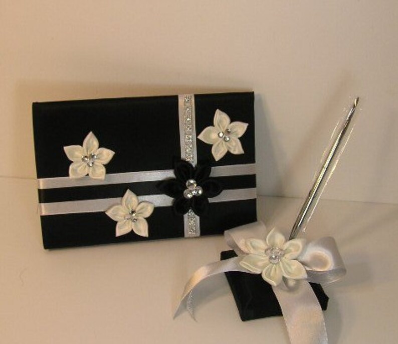 Custom Made Wedding hot pink and White Guest Book and Pen Set