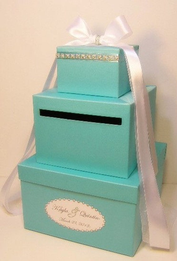 Wedding Card Box Blue 3 tier Gift Card Box Money Box Holder--Customize your color