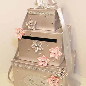 Wedding /Quinceañera/Sweet 16/Bat Mitzvah Card Box Silver and Burgundy Gift Card Box Money Box /Wedding card box holder-Customize your color image 3