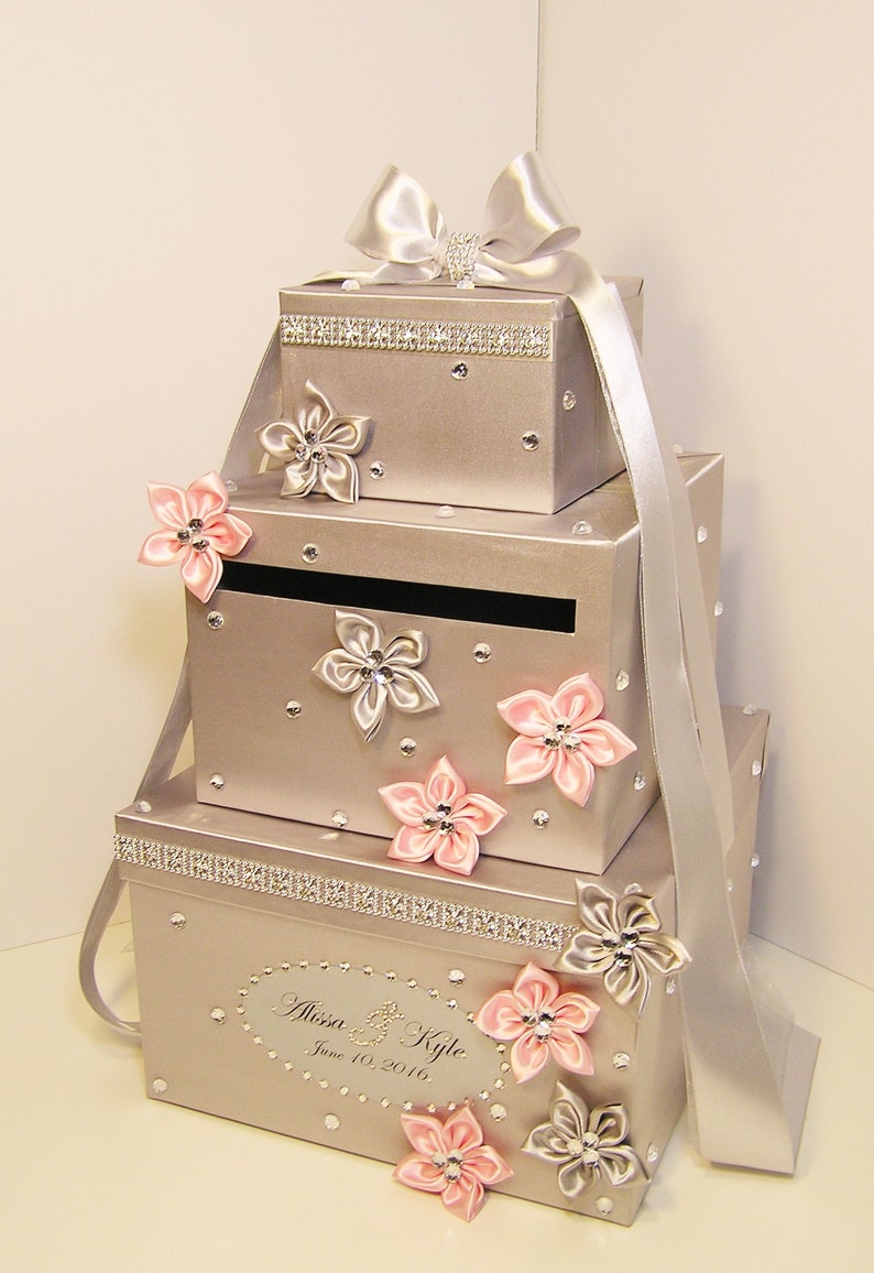 Wedding /Quinceañera/Sweet 16/Bat Mitzvah Card Box Silver and Burgundy Gift Card Box Money Box /Wedding card box holder-Customize your color image 3