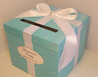 Wedding /Quinceañera/Sweet 16/Bat Mitzvah Card Box Blue Gift Card Box Money Box/Wedding card box holder--Customize in your color (10x10x9)