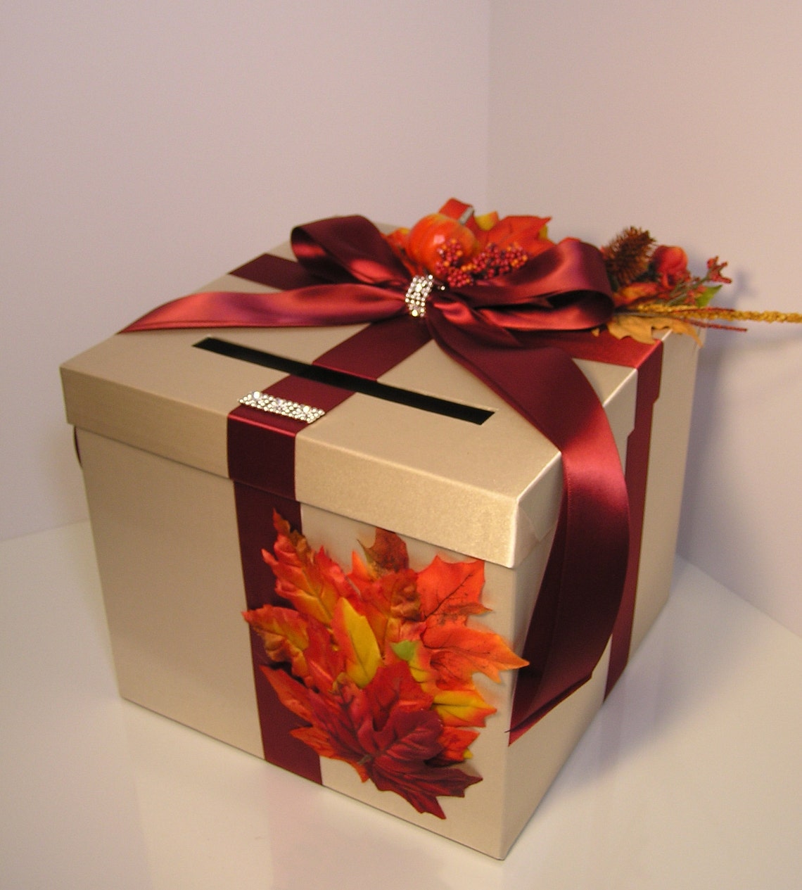 Wedding Card Box Fall Gift Card Box Choco Brown and Champagne Etsy