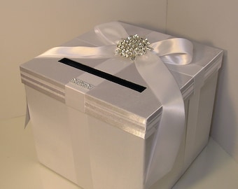 Wedding /Quinceañera/Sweet 16/Bat Mitzvah Card Box White and White Gift Card Box Money Box/Wedding card box holder--Customize your color