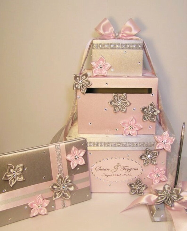 Wedding Card Box4sets3tier Silver and Light Pink Card Box Etsy