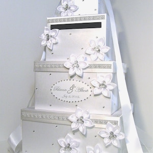 Large White Wedding Card Box: Rhinestone & Crystal Decor