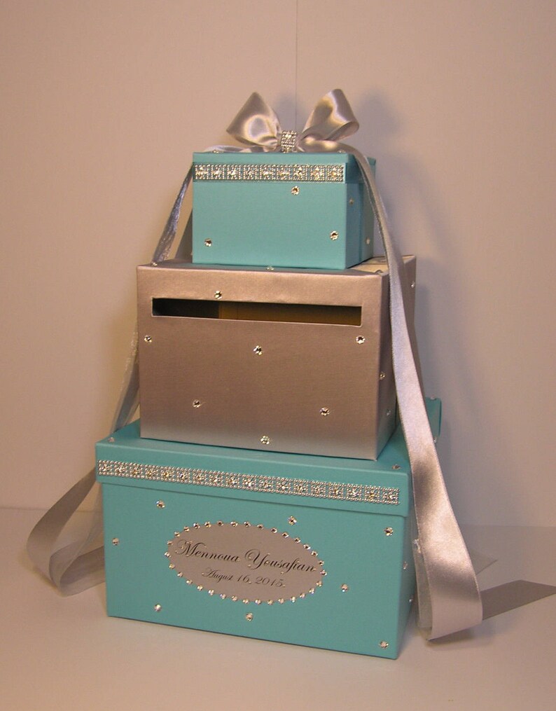 Wedding Card Box Silver and Blue Gift Card Box Money Card Box Etsy