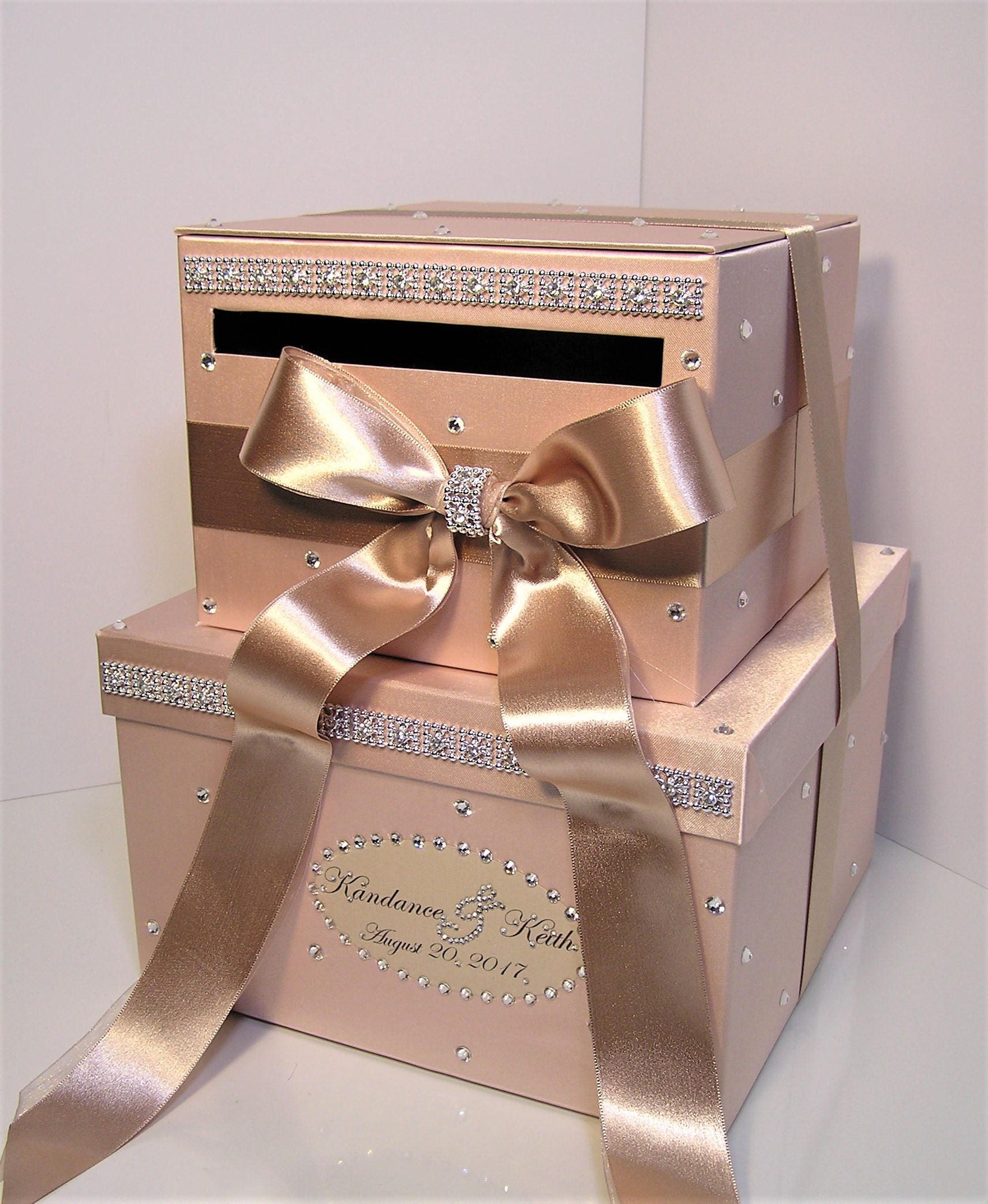 Wedding Card Box Rose Gold and Champagne Gift Card Box Money Etsy