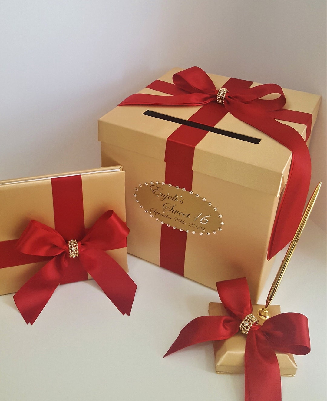 Wedding /quinceañera/sweet 16 Card Box 4sets/ 1-tier Gold & Red Card ...