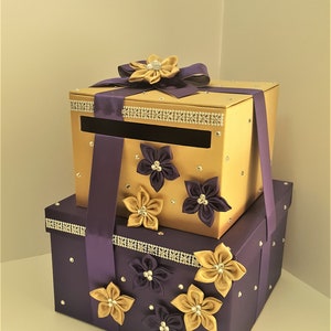 Wedding Card Box/Sweet 16 Gift Card Box 2 tier Gold Money Card Box Holder-customize your color image 9
