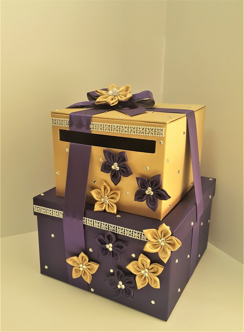 Wedding Card Box/Sweet 16 Gift Card Box 2 tier Gold Money Card Box Holder-customize your color image 9