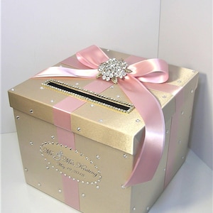Caja para tarjetas de boda/quinceañera/dulces 16/bat mitzvá color champán y rosa palo. Caja para tarjetas de regalo/caja para dinero/caja para tarjetas de boda: personaliza tu color.