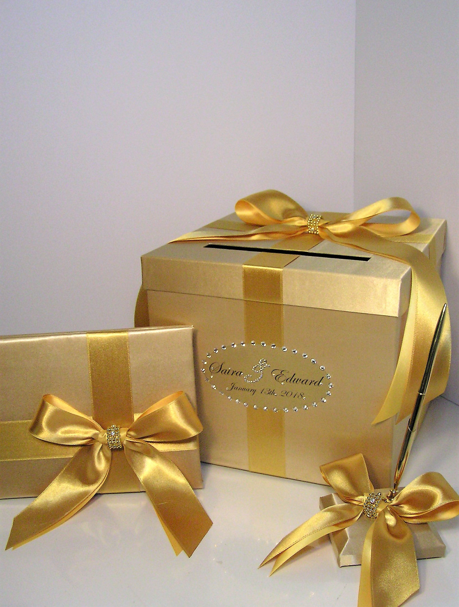 Wedding /quinceañera/sweet 16 Card Box 4sets/ 1-tier Gold & Red Card ...