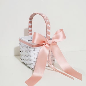 Flower Girl Basket, Wood Wedding Baskets, Blush Pink Wedding Flower Girl Baskets, Decorated Basket, Flower Baskets, Customize your color
