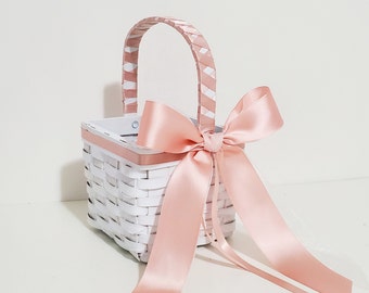 Flower Girl Basket, Wood Wedding Baskets, Blush Pink Wedding Flower Girl Baskets, Decorated Basket, Flower Baskets, Customize your color