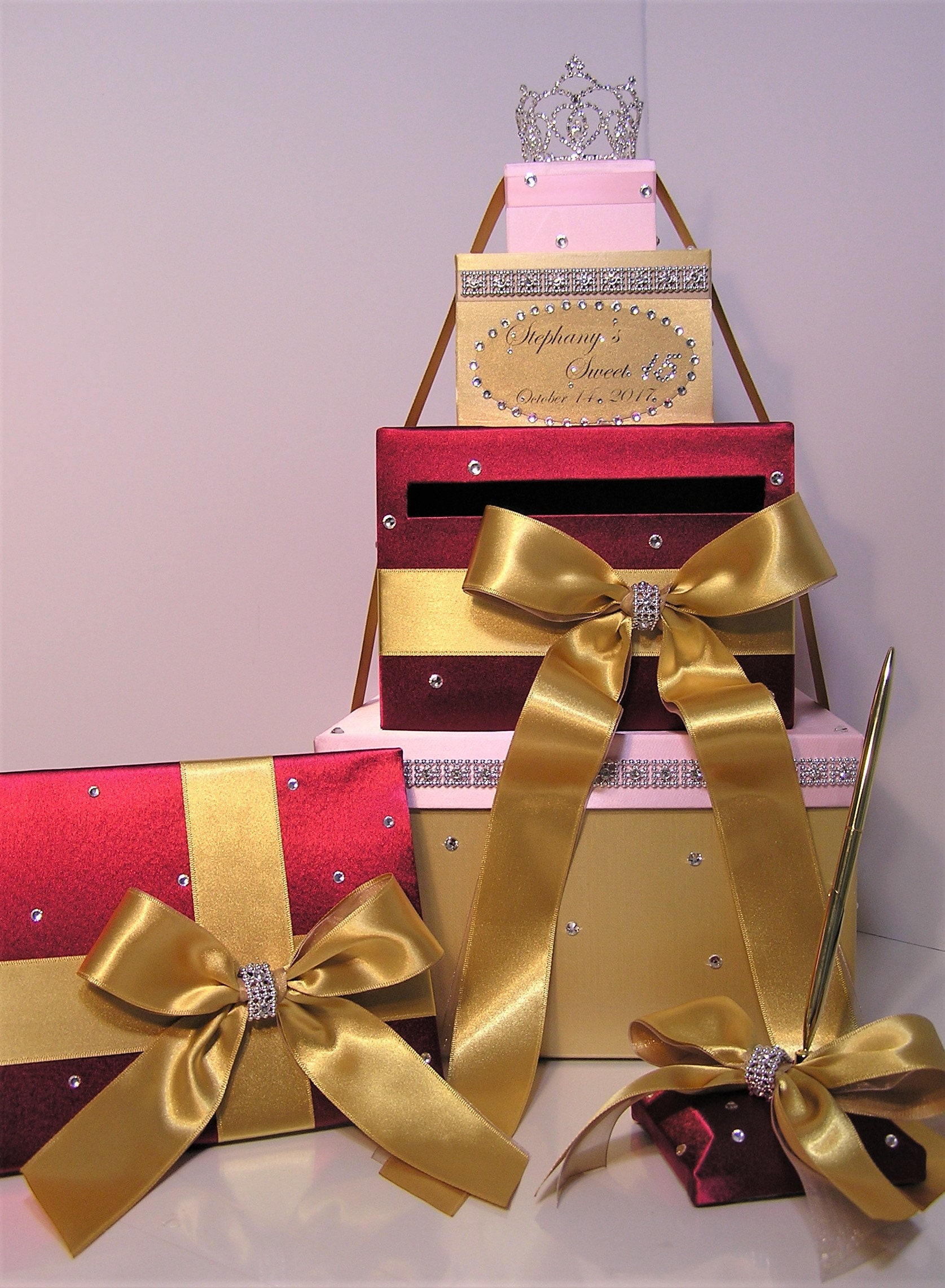 Wedding /quinceañera/sweet 16 Card Box 4sets/4-tier Champagne & Ivory ...