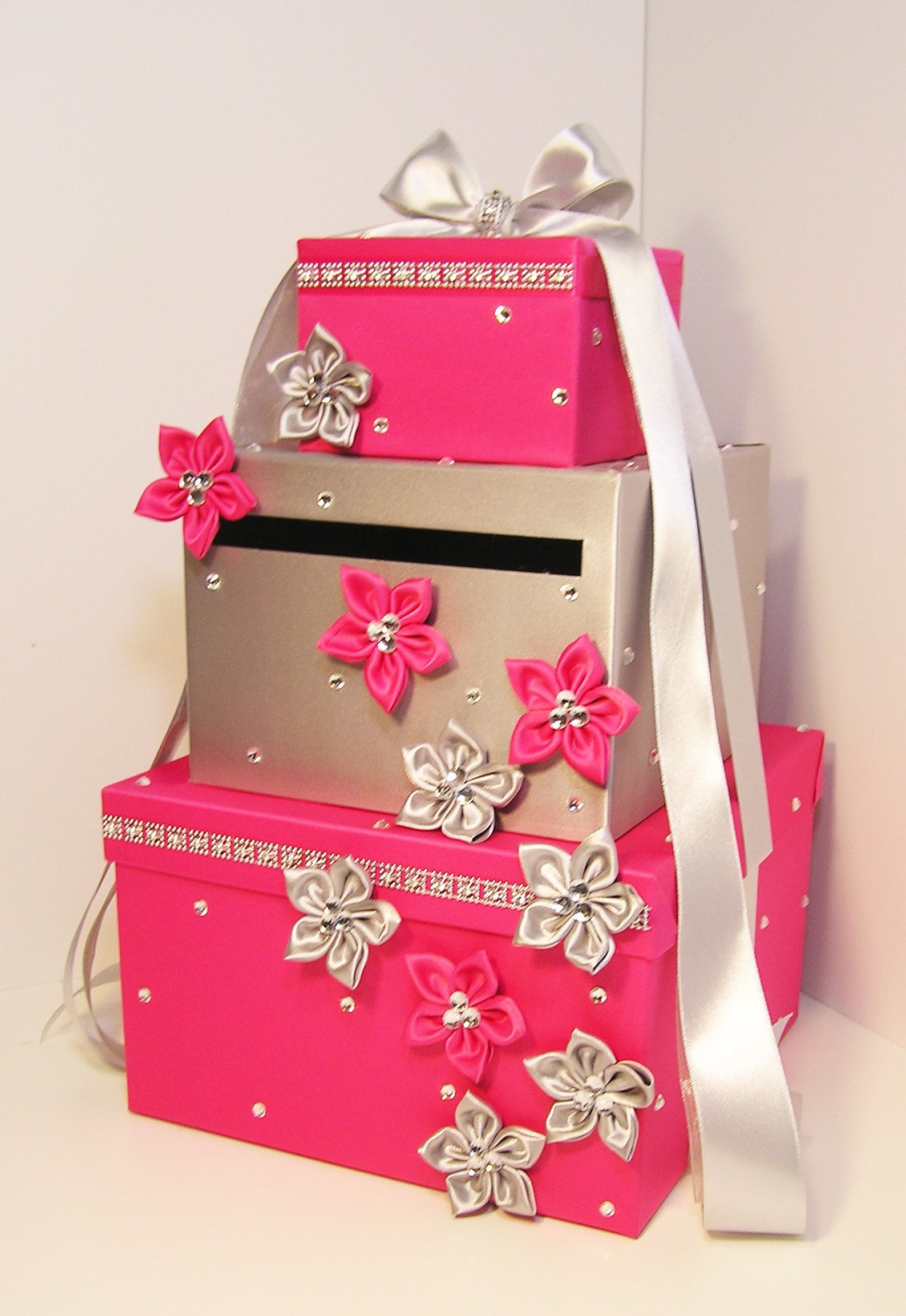 Wedding Card Box Hot pink Light pink and Ivory Gift Card Box Etsy