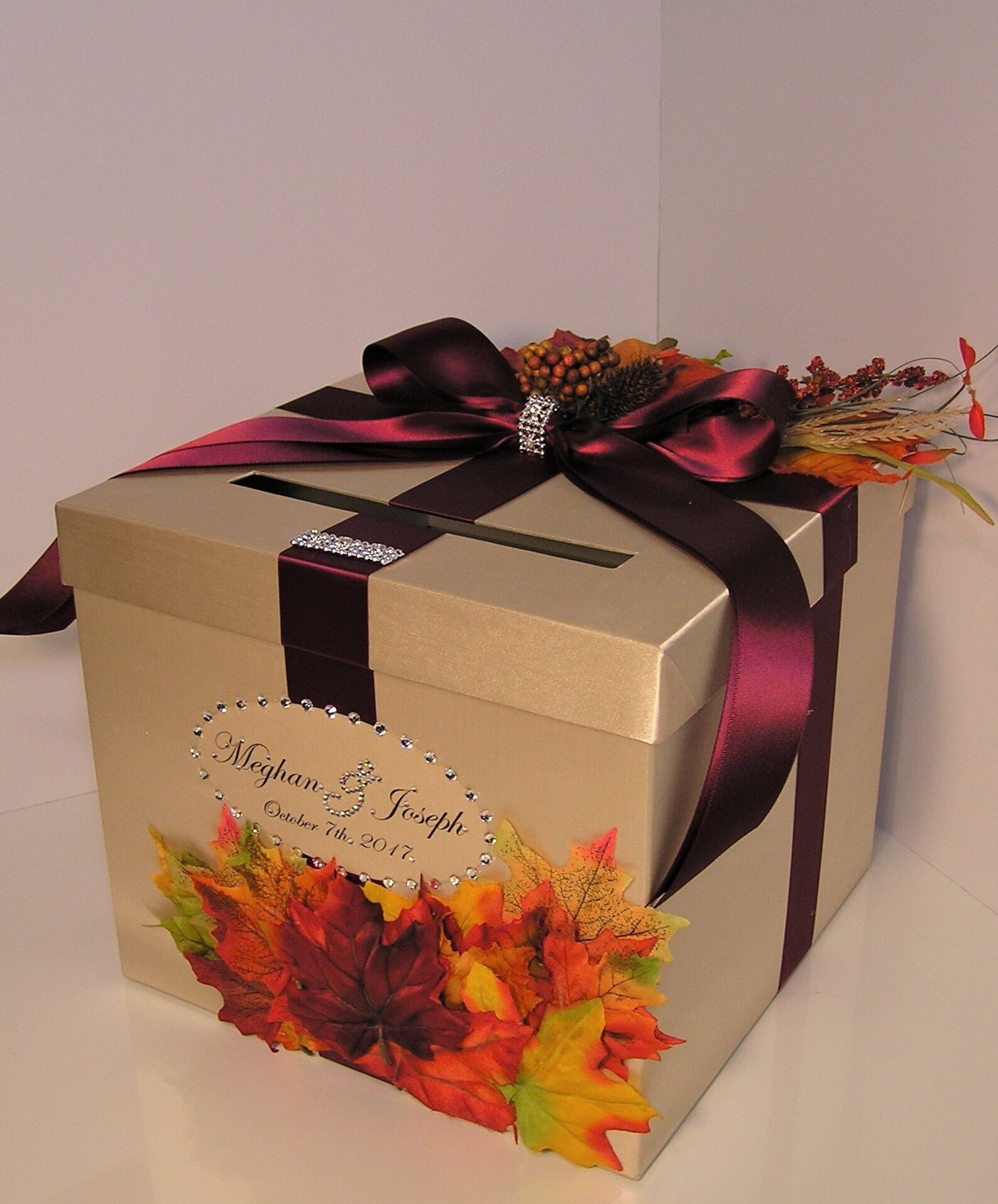 Wedding Card Box Fall Gift Card Box Ivory and Burgundy Money Etsy