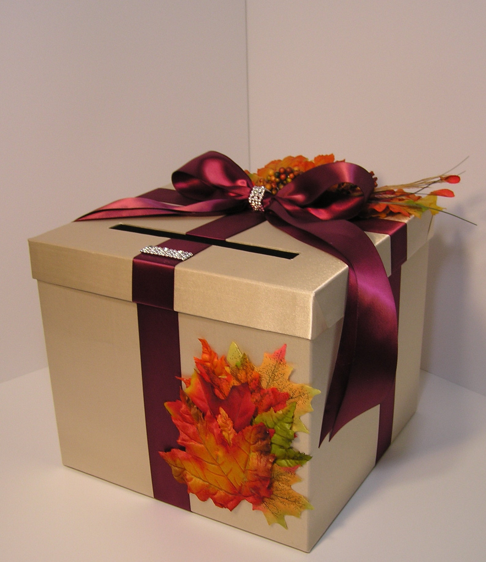 Wedding Card Box Fall Gift Card Box Ivory and Burgundy Money Etsy