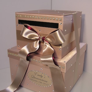 Wedding /Quinceañera/Sweet 16/Bat Mitzvah Card Box Rose Gold and Champagne/Burgundy Gift Card Box Money Box  Holder --Customize your color