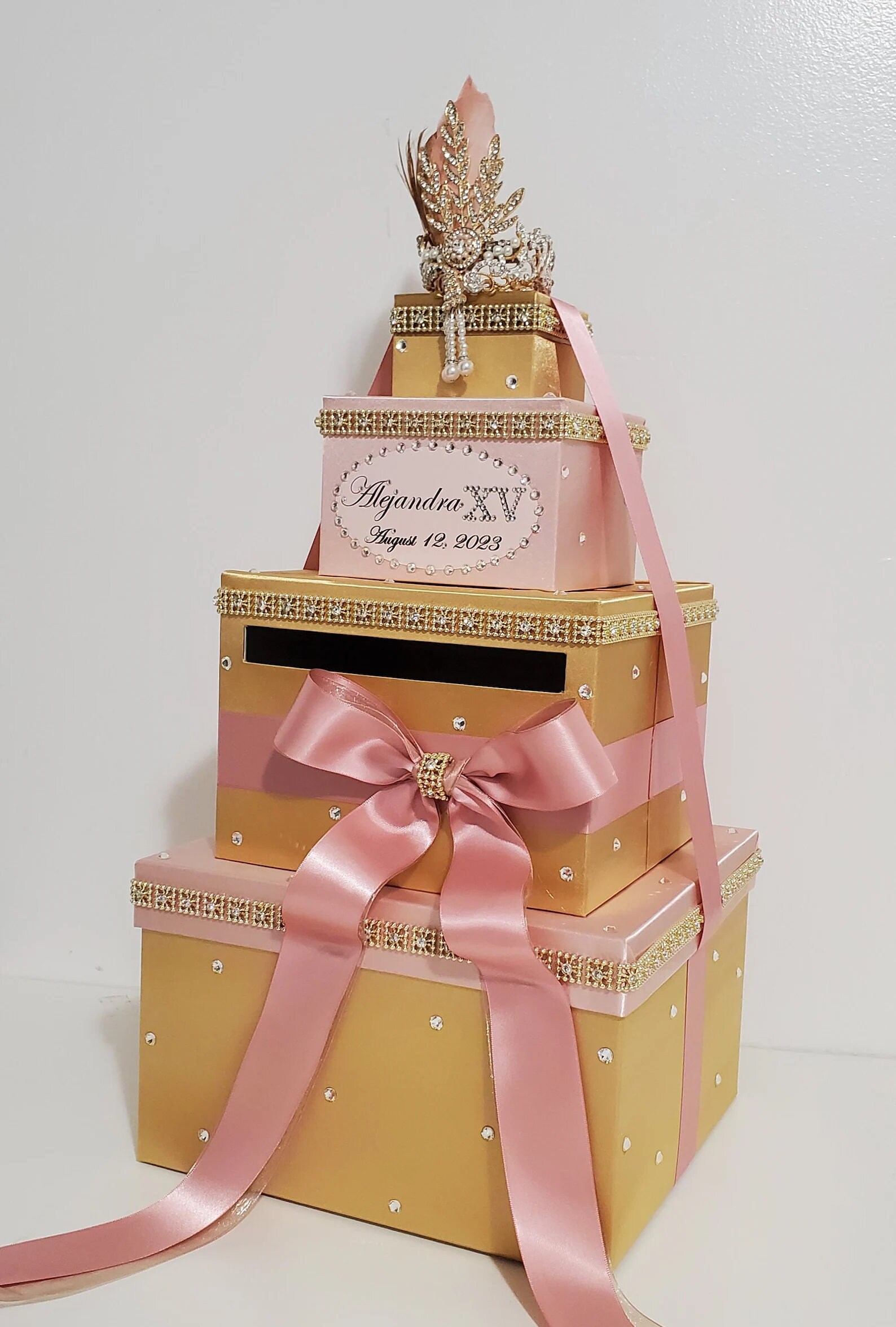 Hooqict Black Card Box With Slot 9.1\" Gold Foil Gift Card Box For Party...