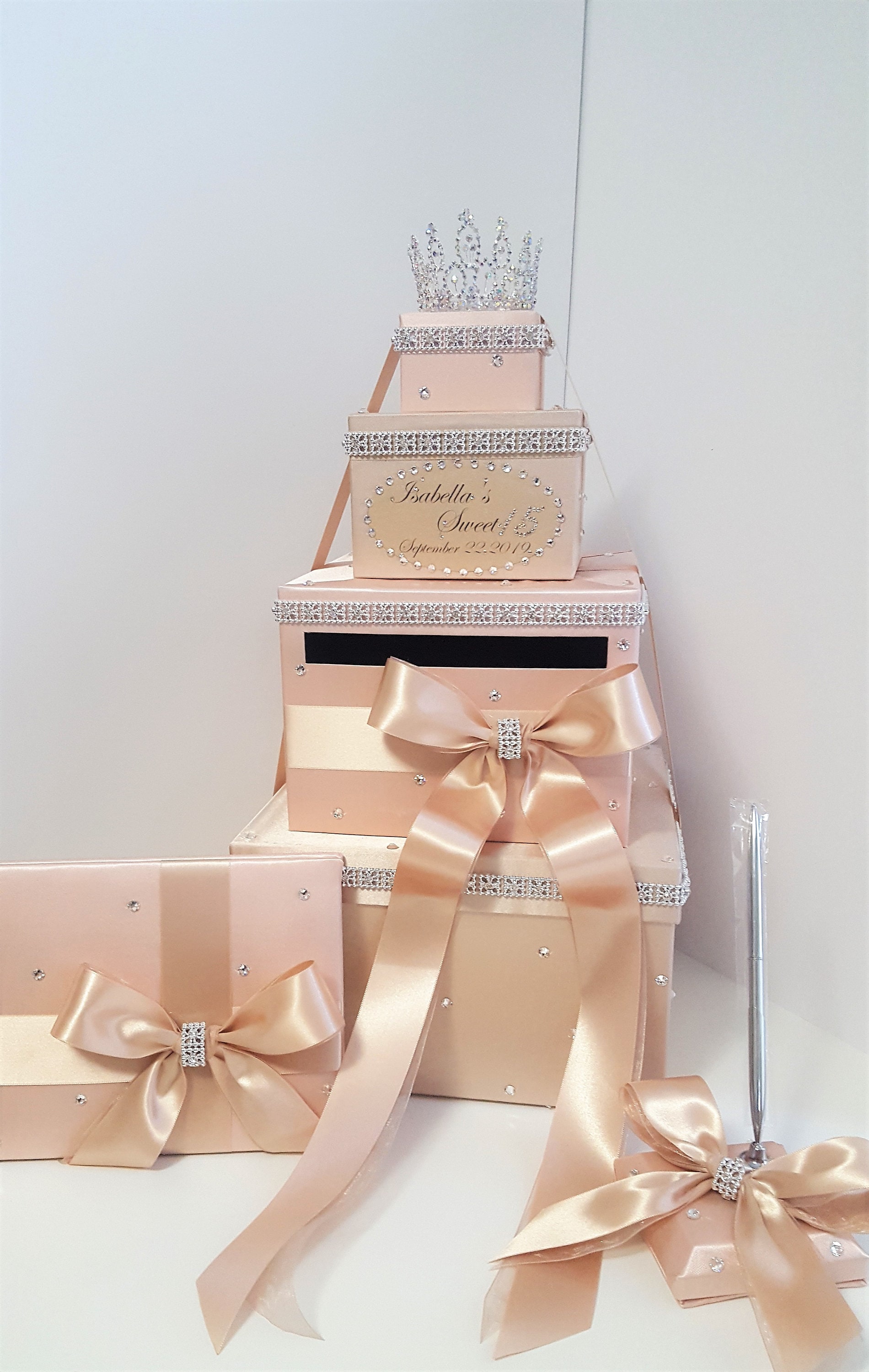 Wedding /quinceañera/sweet 16 Card Box Sets/ 1 Tier Champagne & Blush ...