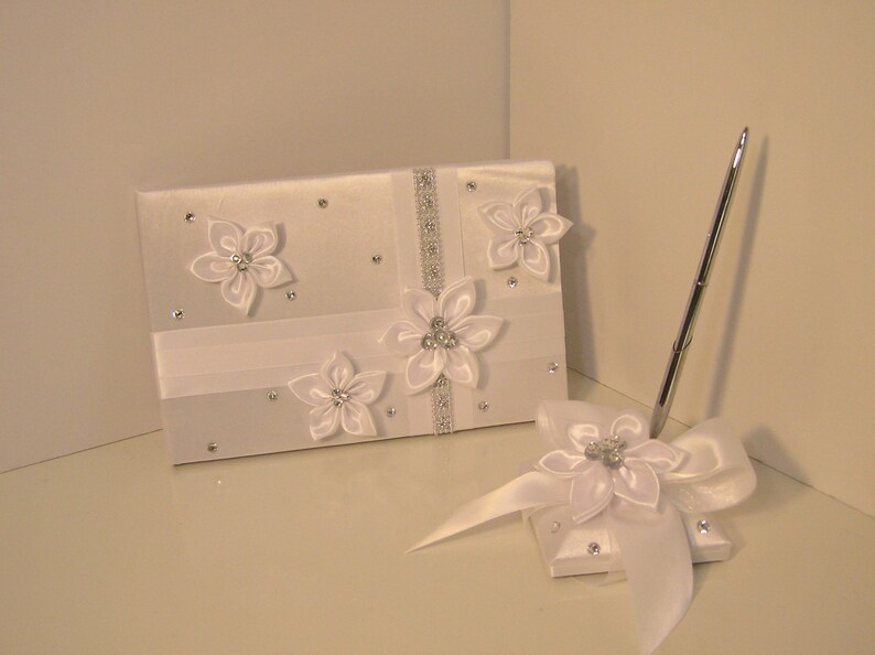 Wedding Guest Book and Pen Set Silver and White custom Etsy