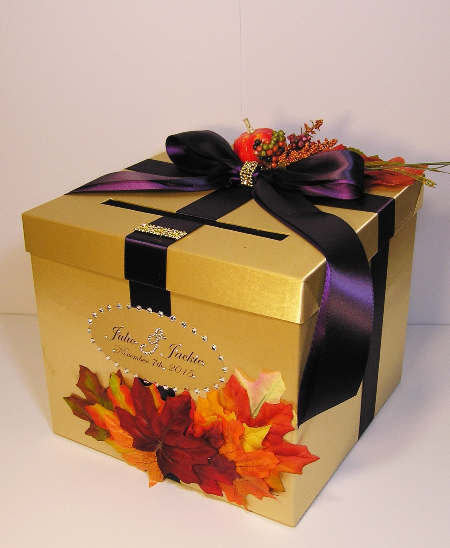 Wedding Card Box Fall Gift Card Box Eggplant/Purple Orange Etsy