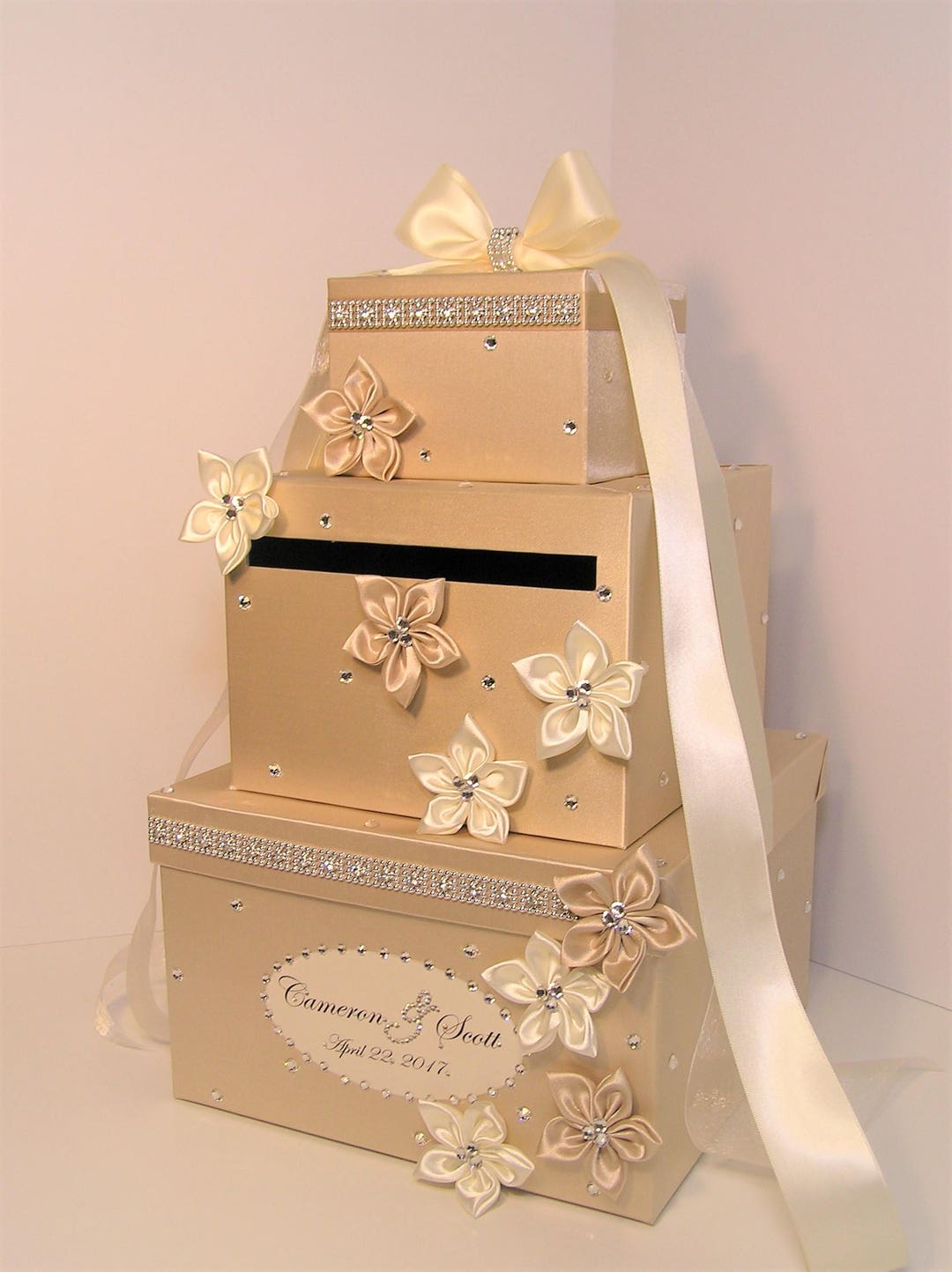 Wedding /quinceañera/sweet 16/bat Mitzvah Card Box Champagne and Ivory ...