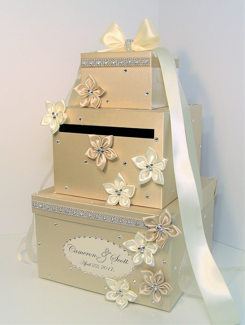 Wedding /Quinceañera/Sweet 16/Bat Mitzvah Card Box Champagne Gift Card Box Money Box Holder/Wedding card box holder-Customize your color image 5