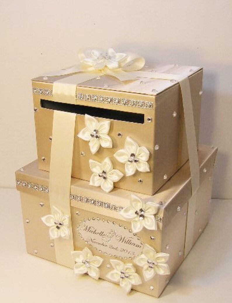 Wedding Card Box/Sweet 16 Gift Card Box 2 tier Gold Money Card Box Holder-customize your color image 5
