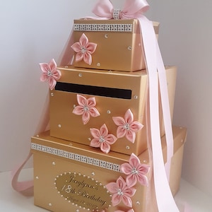 Wedding /Quinceañera/Sweet 16/Bat Mitzvah Card Box Champagne Gift Card Box Money Box Holder/Wedding card box holder-Customize your color image 8