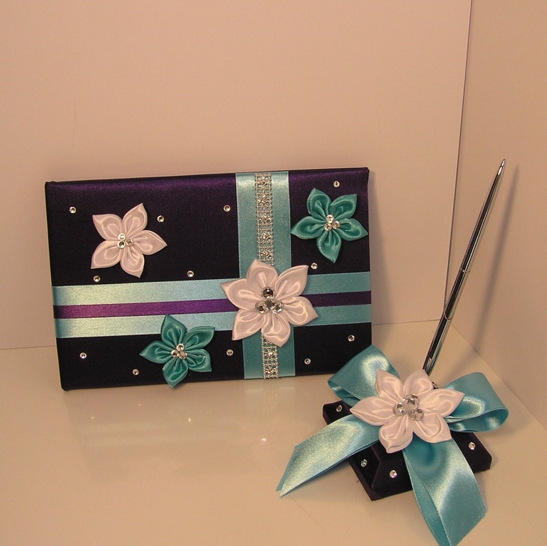 Custom Made Wedding hot pink and White Guest Book and Pen Set