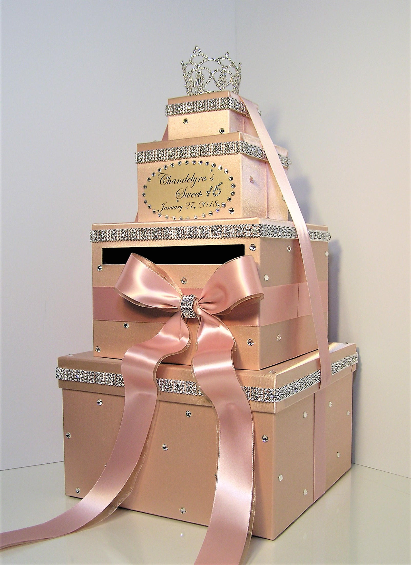 Lavender and Champagne Card Box with Gold Rhinestones for Sweet 16 ...