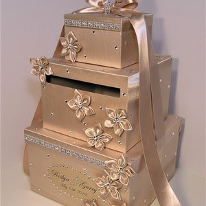 Wedding /Quinceañera/Sweet 16/Bat Mitzvah Card Box Champagne Gift Card Box Money Box Holder/Wedding card box holder-Customize your color image 2