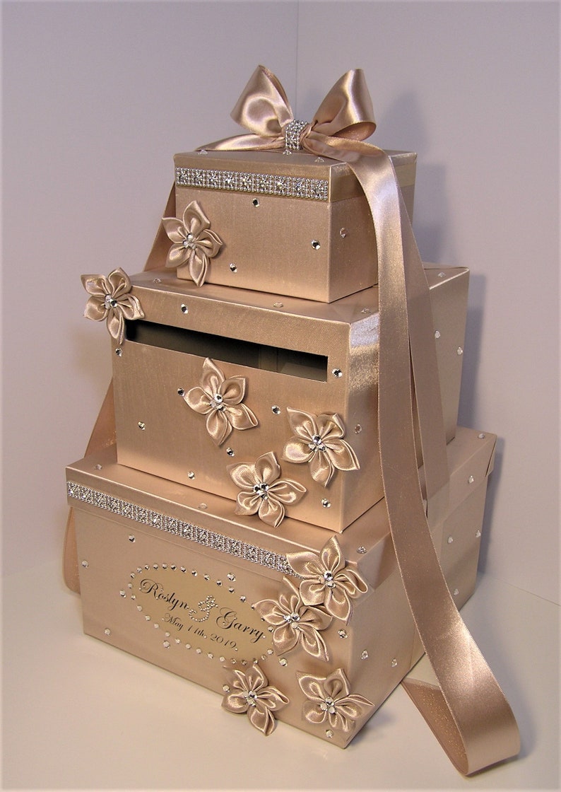 Wedding /Quinceañera/Sweet 16/Bat Mitzvah Card Box Champagne Gift Card Box Money Box Holder/Wedding card box holder-Customize your color image 2