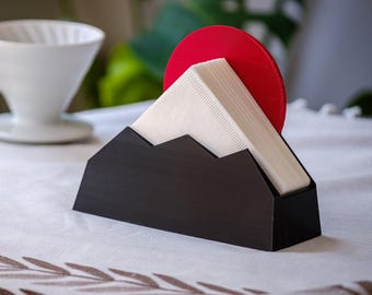 Soporte para filtro Melitta Pourover / Tamaños 2 y 4 / Diseño clásico del sol naciente sobre el monte Fuji / Accesorio minimalista para cafetería